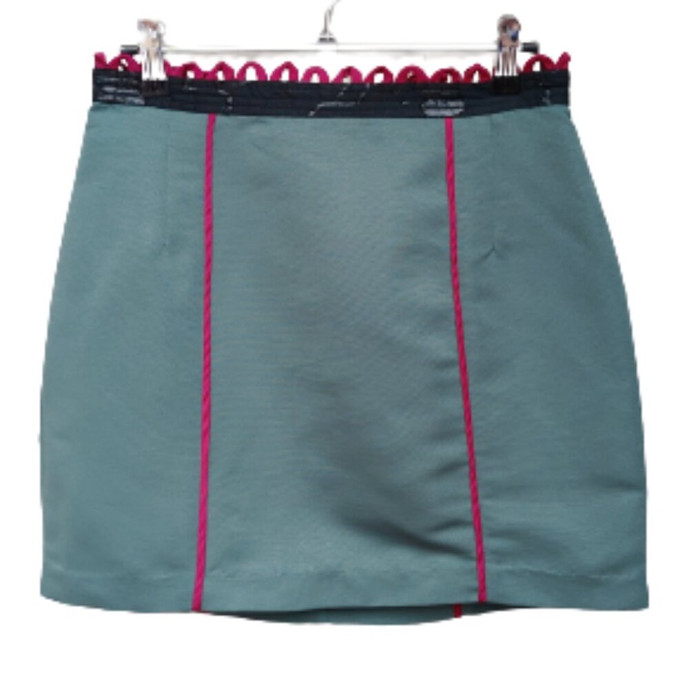 Twelve by Twelve Mini Green Skirt Black Red Trim Short Exposed Zipper